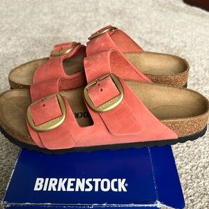 Arizona Suede Big Buckle Detail Slide Sandals size 38 narrow fit (US size 7-7.5)